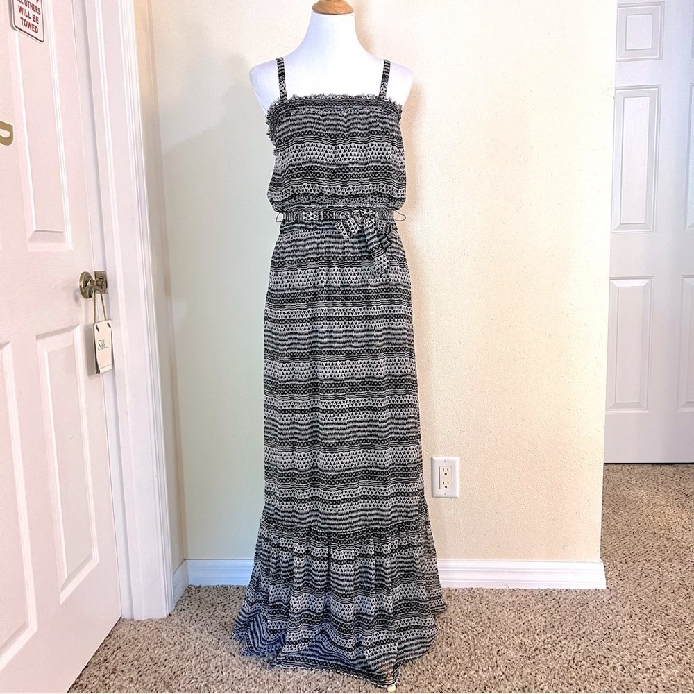 AMERICAN EAGLE OUTFITTERS Tie Graphic Stripe tiered Crepe Maxi Sundress boho S